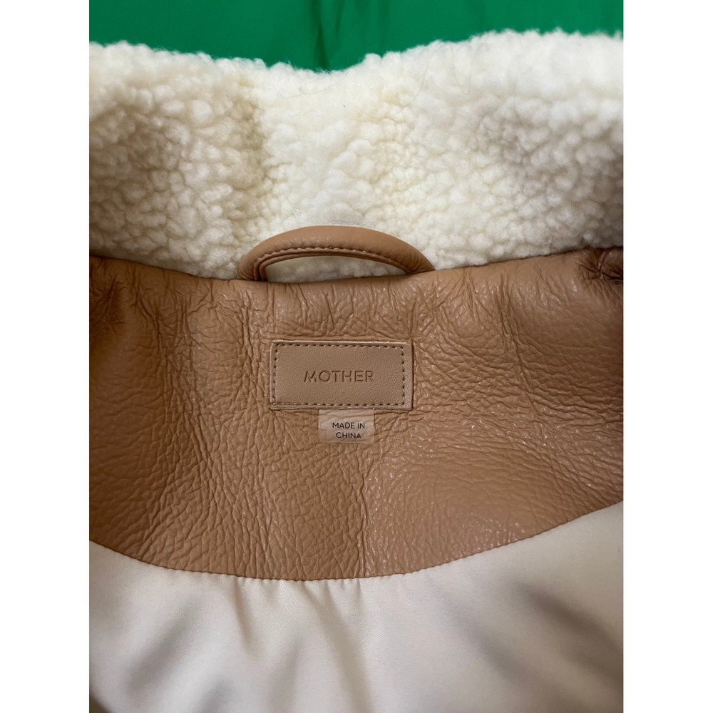 MOTHER The Ol West Puffer Vest Bright Green Tan Sherpa Collar XL - Picture 4 of 7